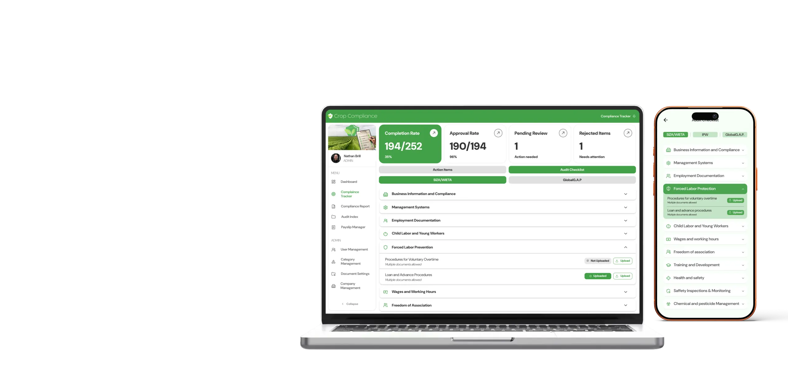 Compliance tracker view in the Crop Compliance app