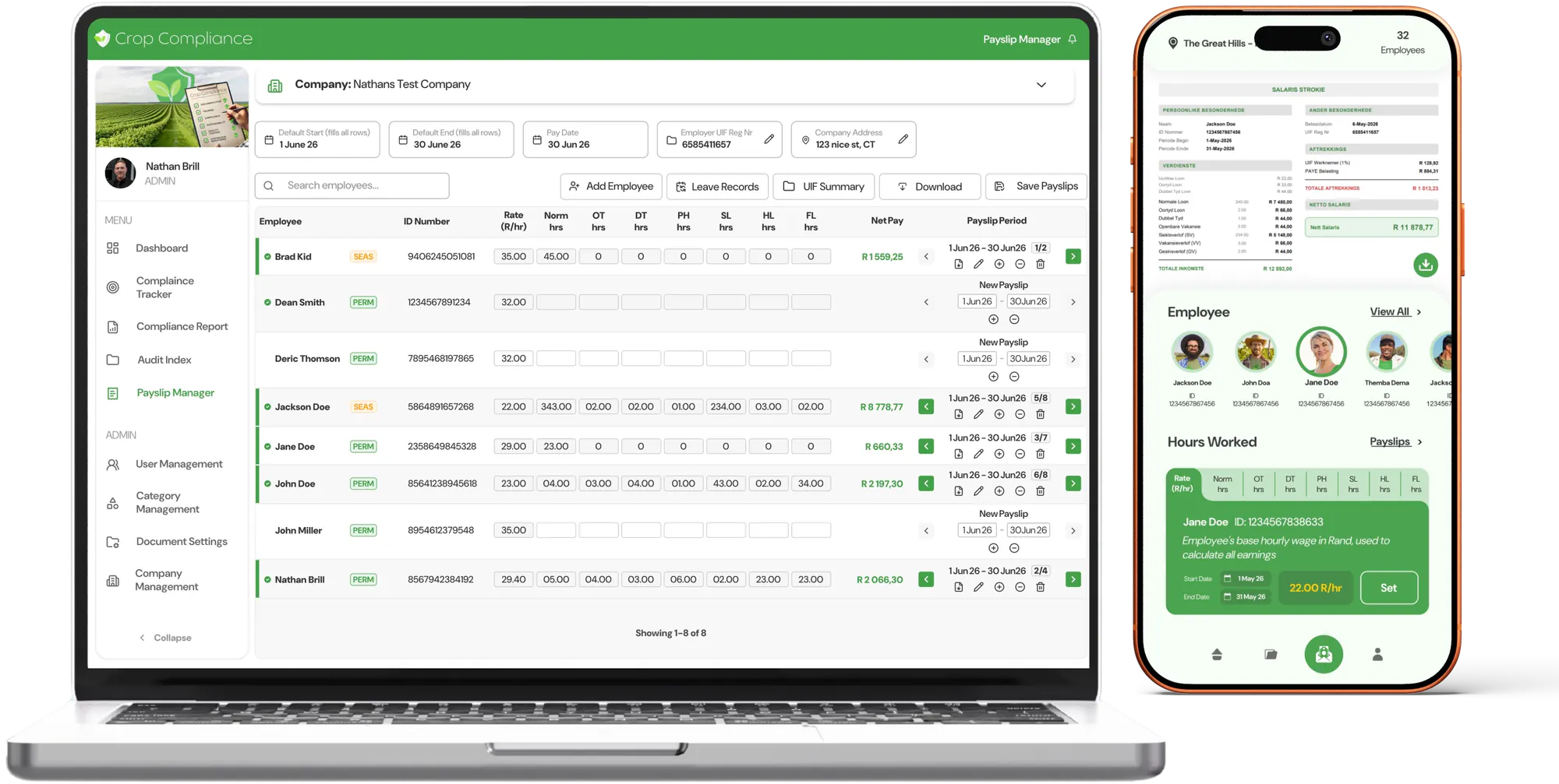 Payslip Manager on a laptop and phone
